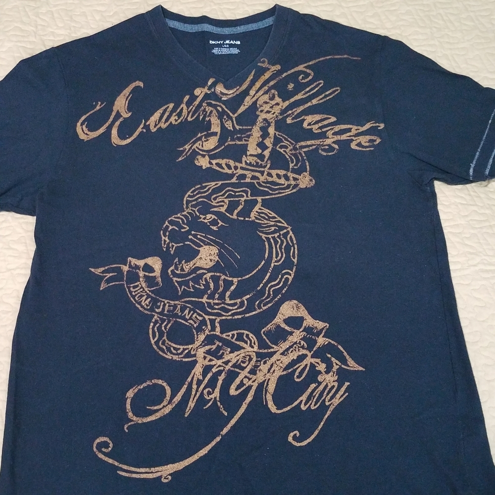 Vintage DKNY V neck T shirt Size L - Picture 1 of 4